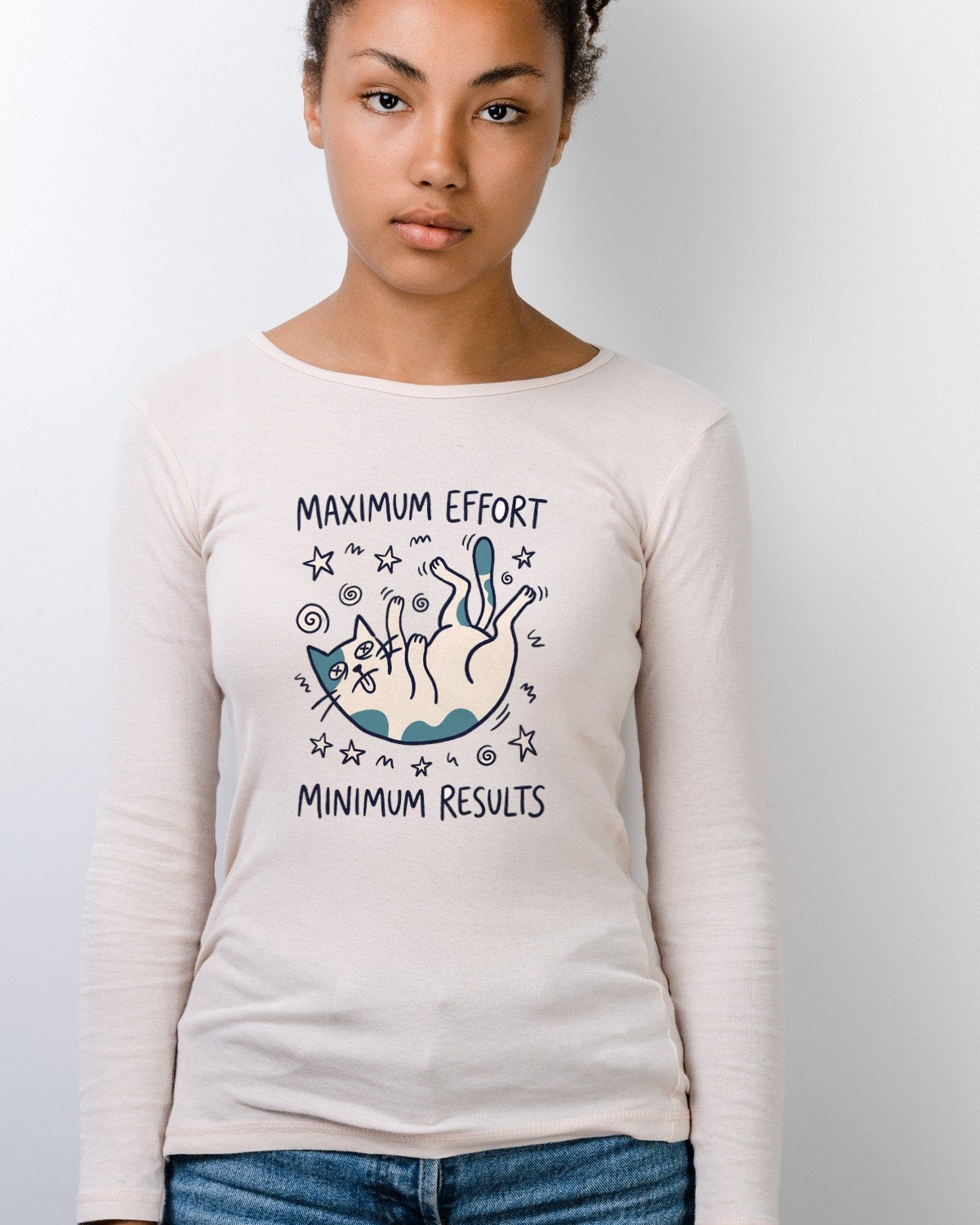 Maximum Effort Minimum Results Wobbly Cat Long Sleeve — lifestyle photo
