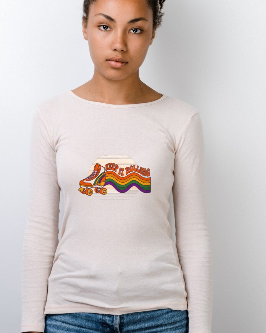 Groovy Glide Retro Roller Skate Long Sleeve — lifestyle photo