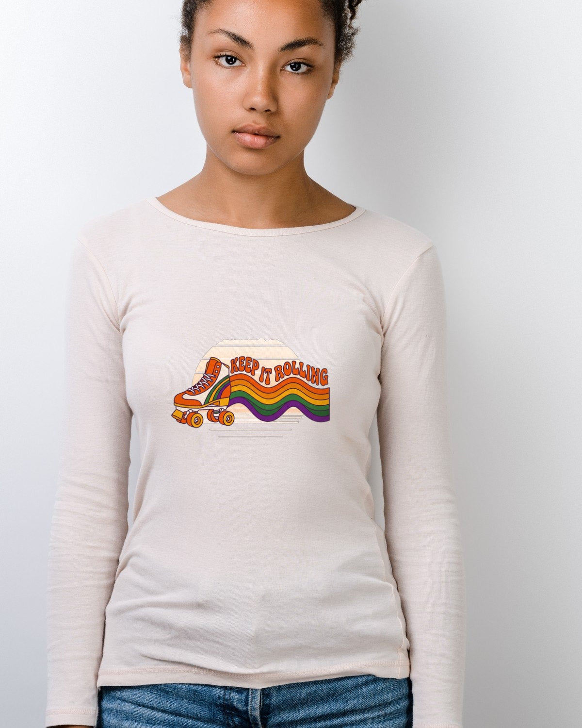 Groovy Glide Retro Roller Skate Long Sleeve — lifestyle photo