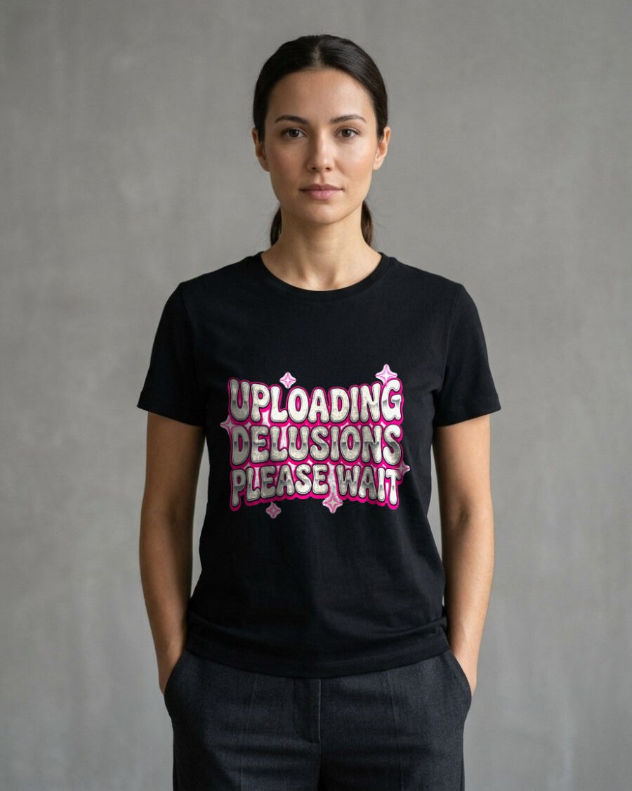 Uploading Delusions Y2K Chrome Tee — lifestyle photo