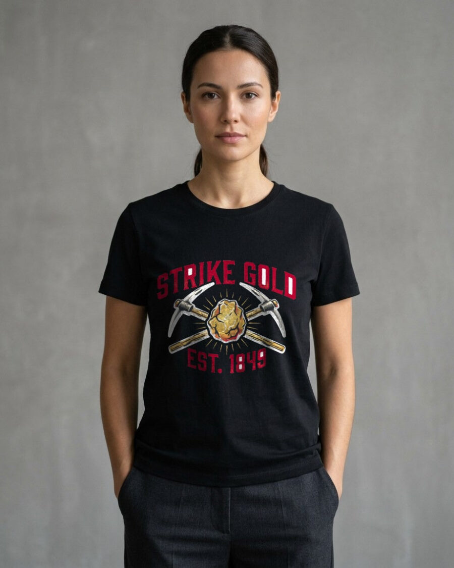 Vintage 1849 Strike Gold Pickaxe Crest — lifestyle photo