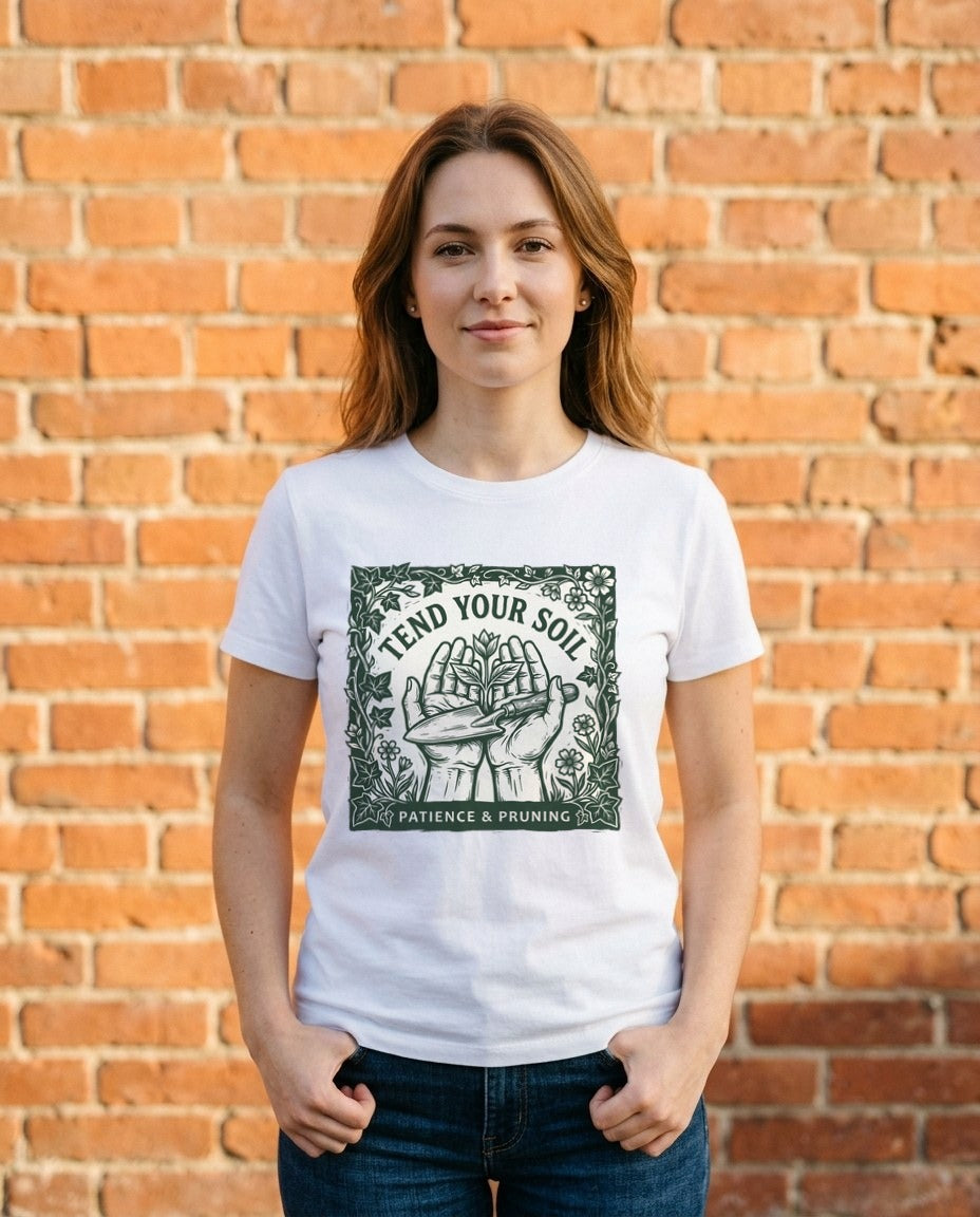 Tend Your Soil Linocut Hands — lifestyle photo