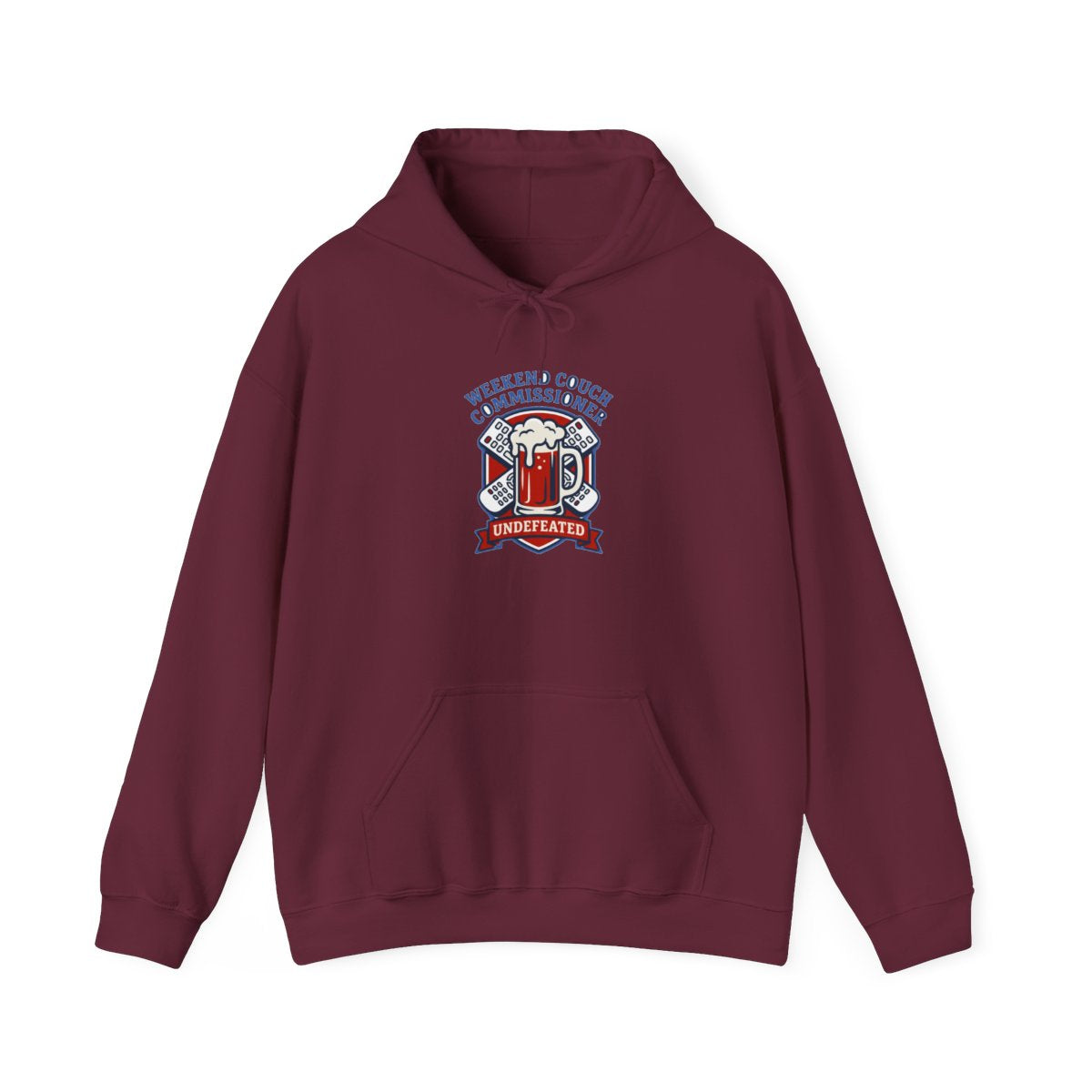 Weekend Couch Commissioner Crest Tee Hoodie — lifestyle photo