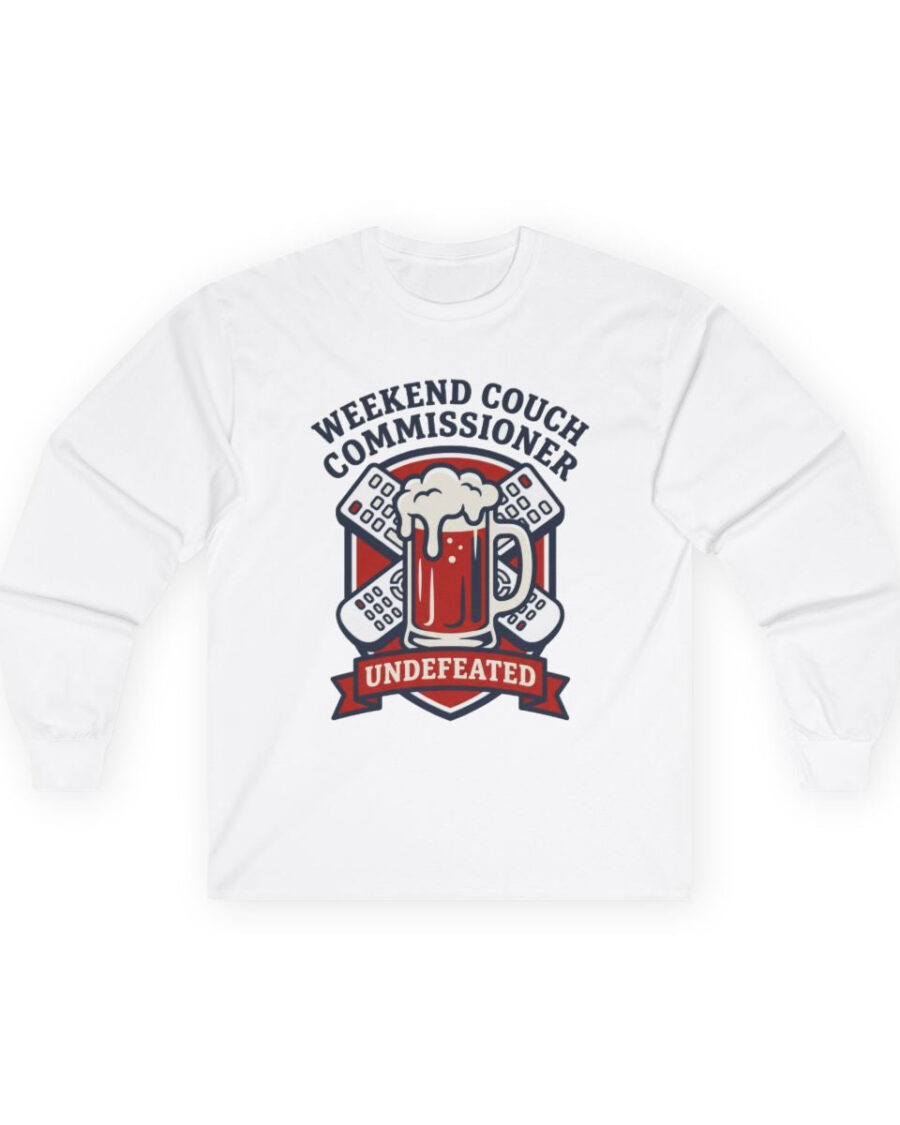 Weekend Couch Commissioner Crest Tee Long Sleeve — lifestyle photo