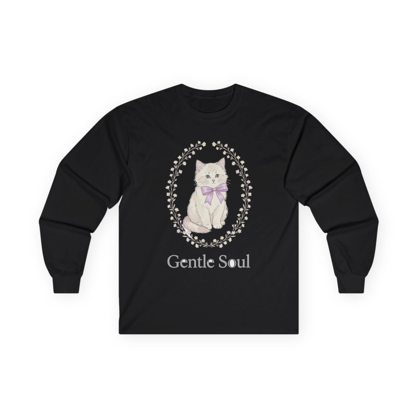 Vintage Ribbon Kitten Floral Frame Long Sleeve — lifestyle photo