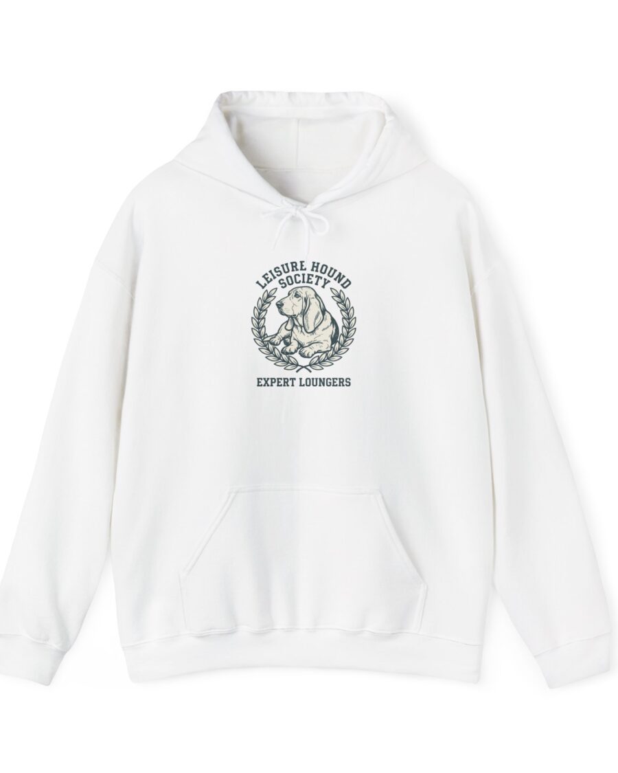 Basset Hound Leisure Society Crest Hoodie — lifestyle photo