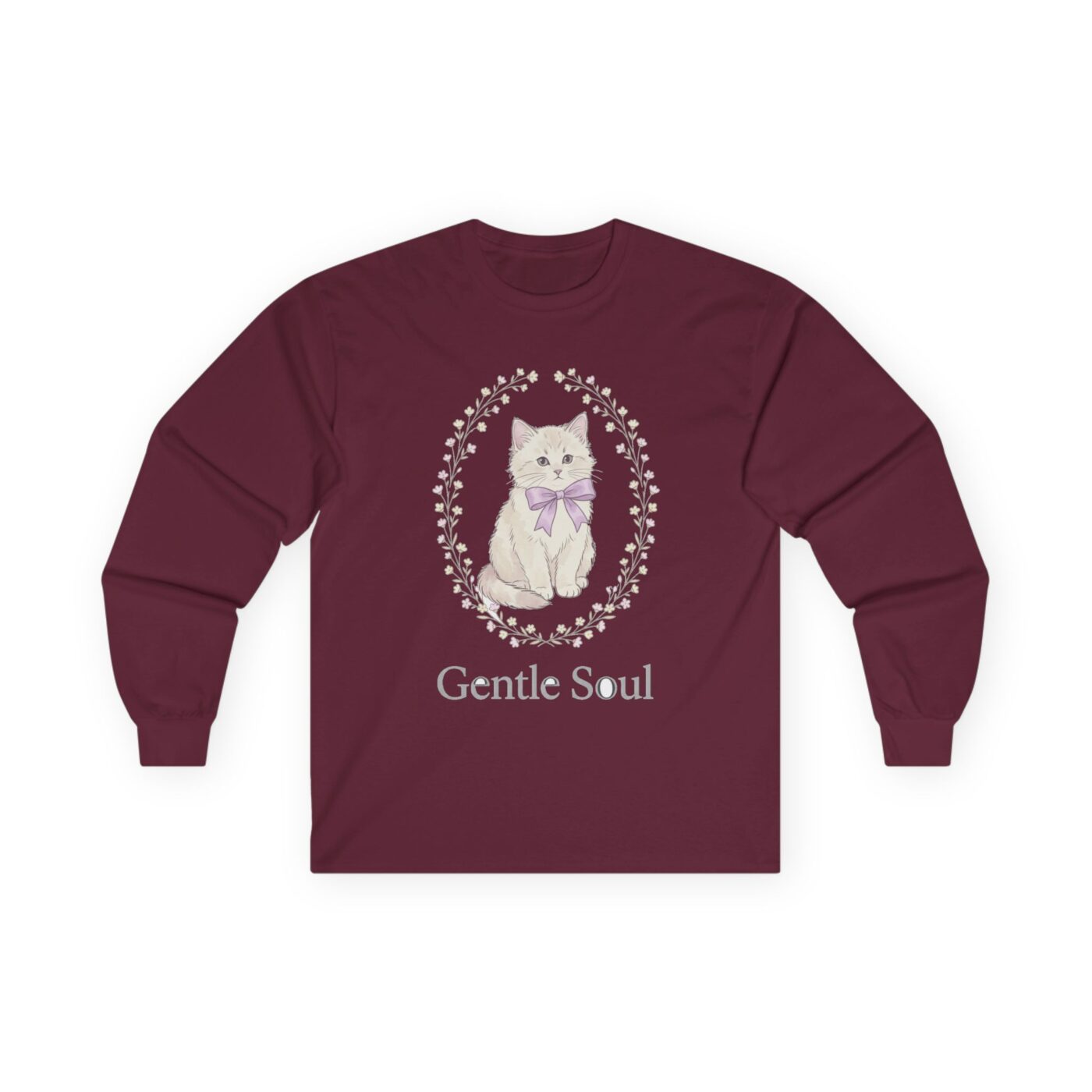 Vintage Ribbon Kitten Floral Frame Long Sleeve — lifestyle photo
