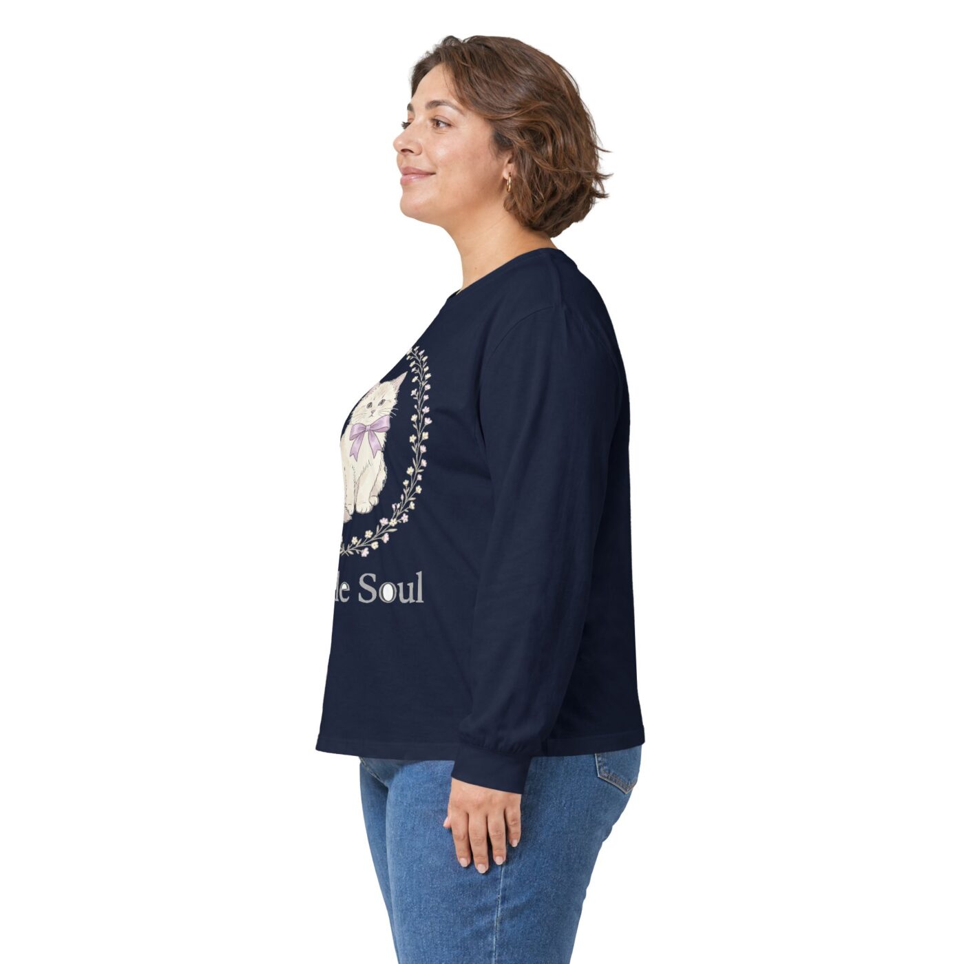 Vintage Ribbon Kitten Floral Frame Long Sleeve — lifestyle photo