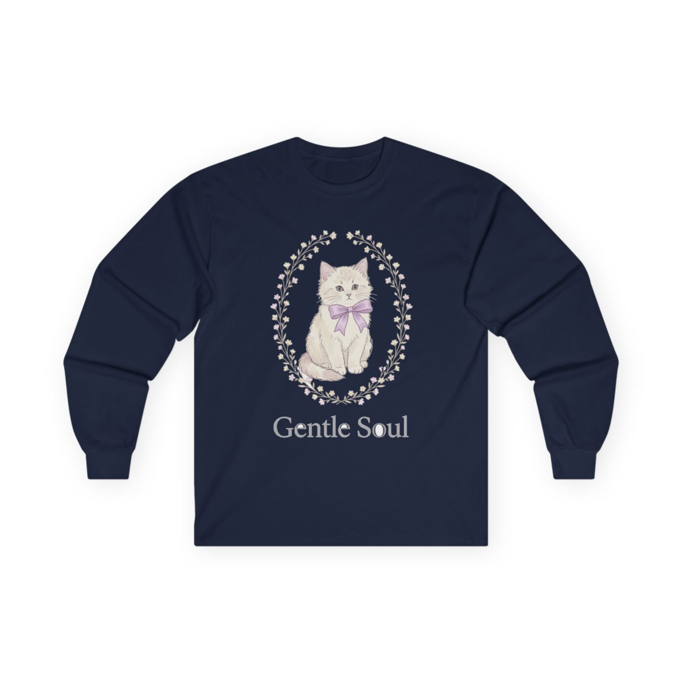 Vintage Ribbon Kitten Floral Frame Long Sleeve — lifestyle photo