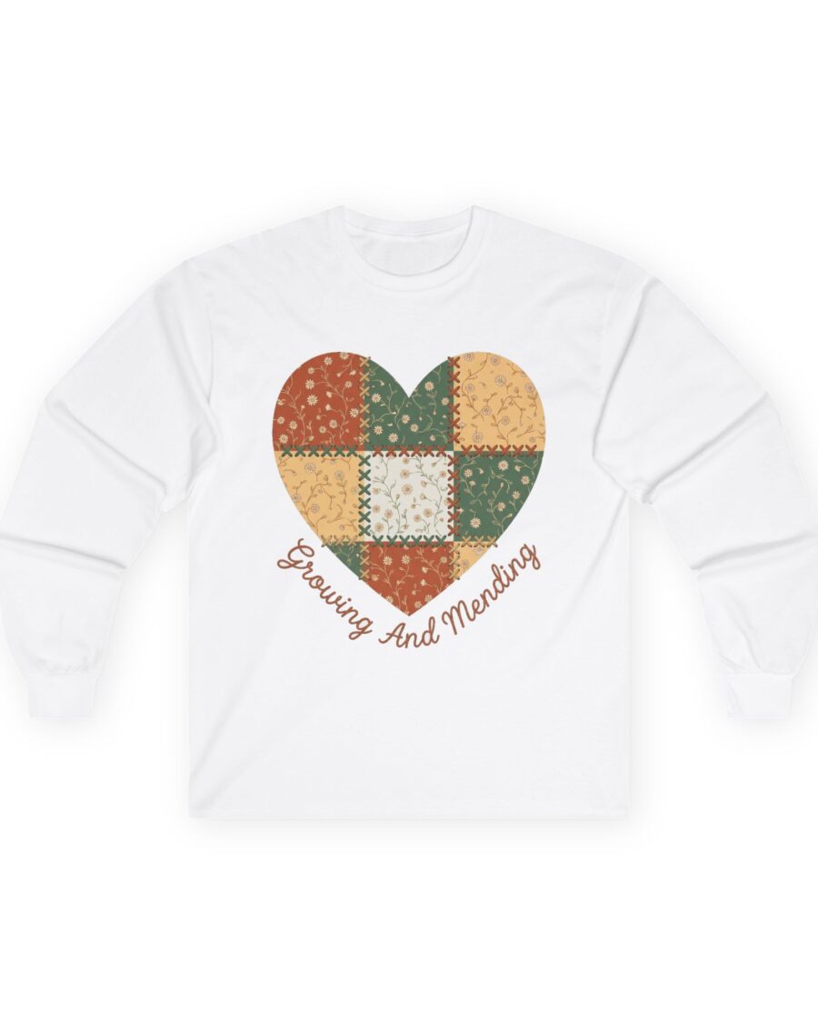 Stitched Together Patchwork Heart Long Sleeve — lifestyle photo