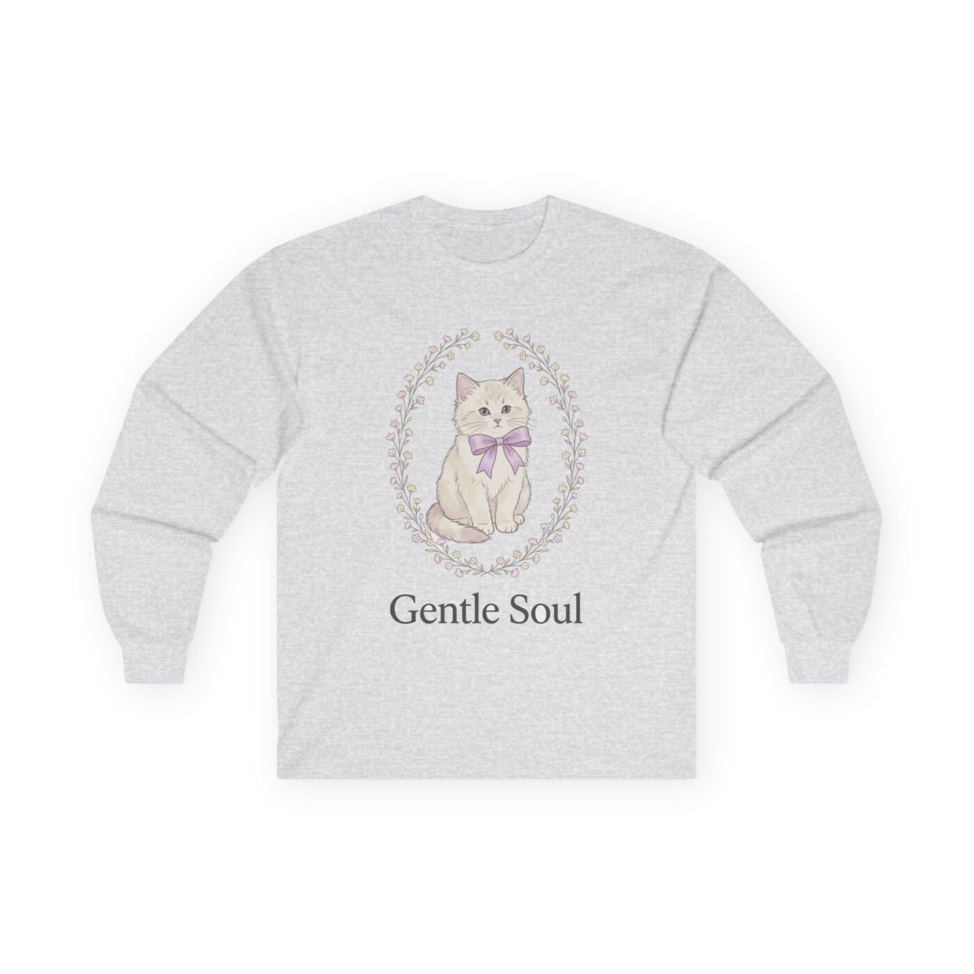 Vintage Ribbon Kitten Floral Frame Long Sleeve — lifestyle photo