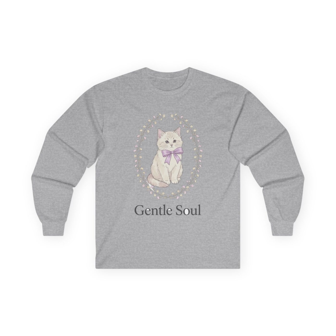 Vintage Ribbon Kitten Floral Frame Long Sleeve — lifestyle photo