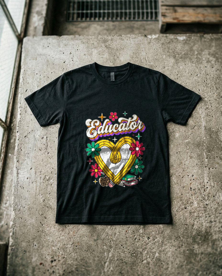 Groovy Educator Retro Pencil Heart — lifestyle photo