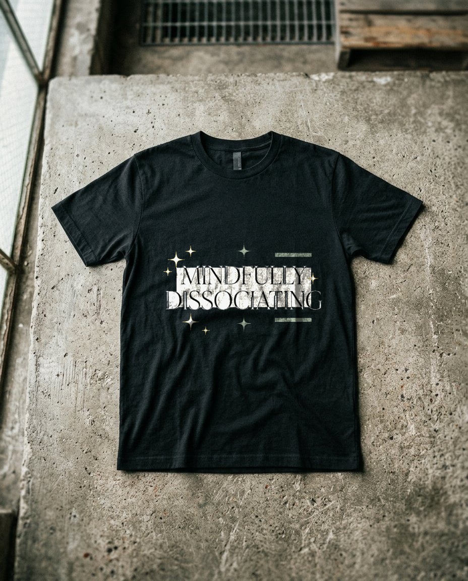 Mindfully Dissociating Sparkle Tee — lifestyle photo