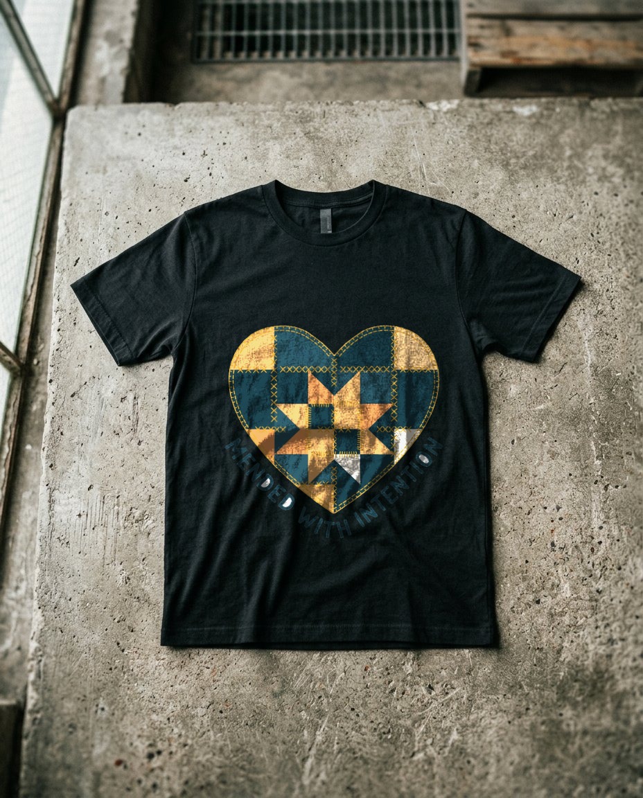 Mended With Intention Patchwork Heart — lifestyle photo