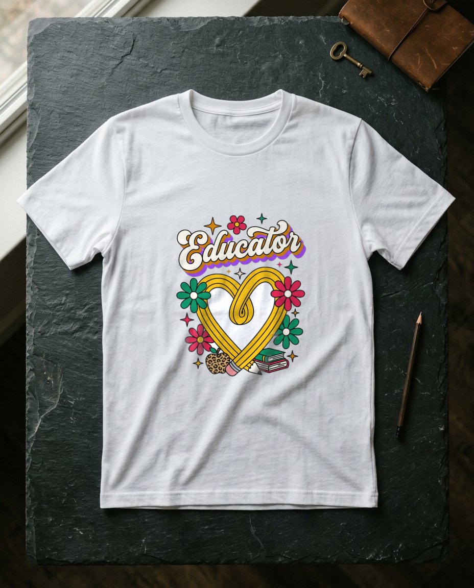 Groovy Educator Retro Pencil Heart — lifestyle photo