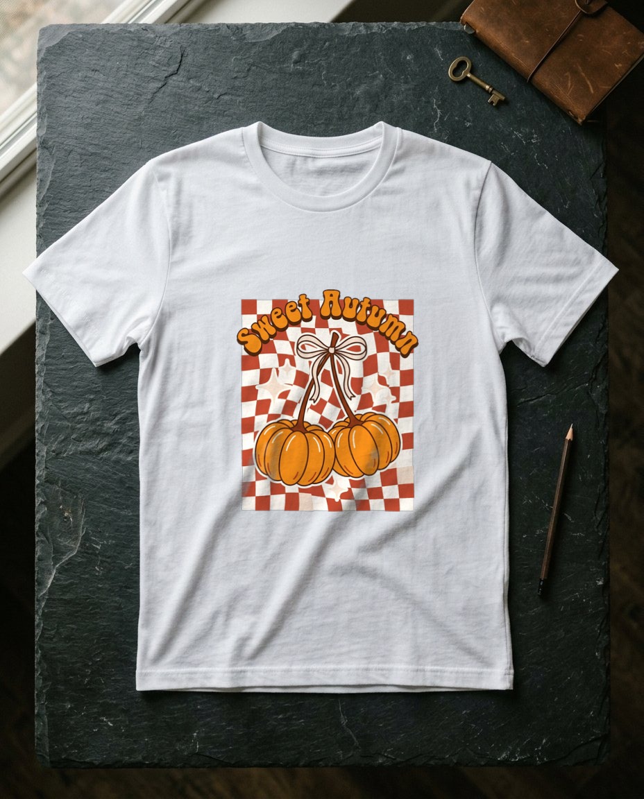 Sweet Autumn Pumpkin Cherry Bow Tee — lifestyle photo