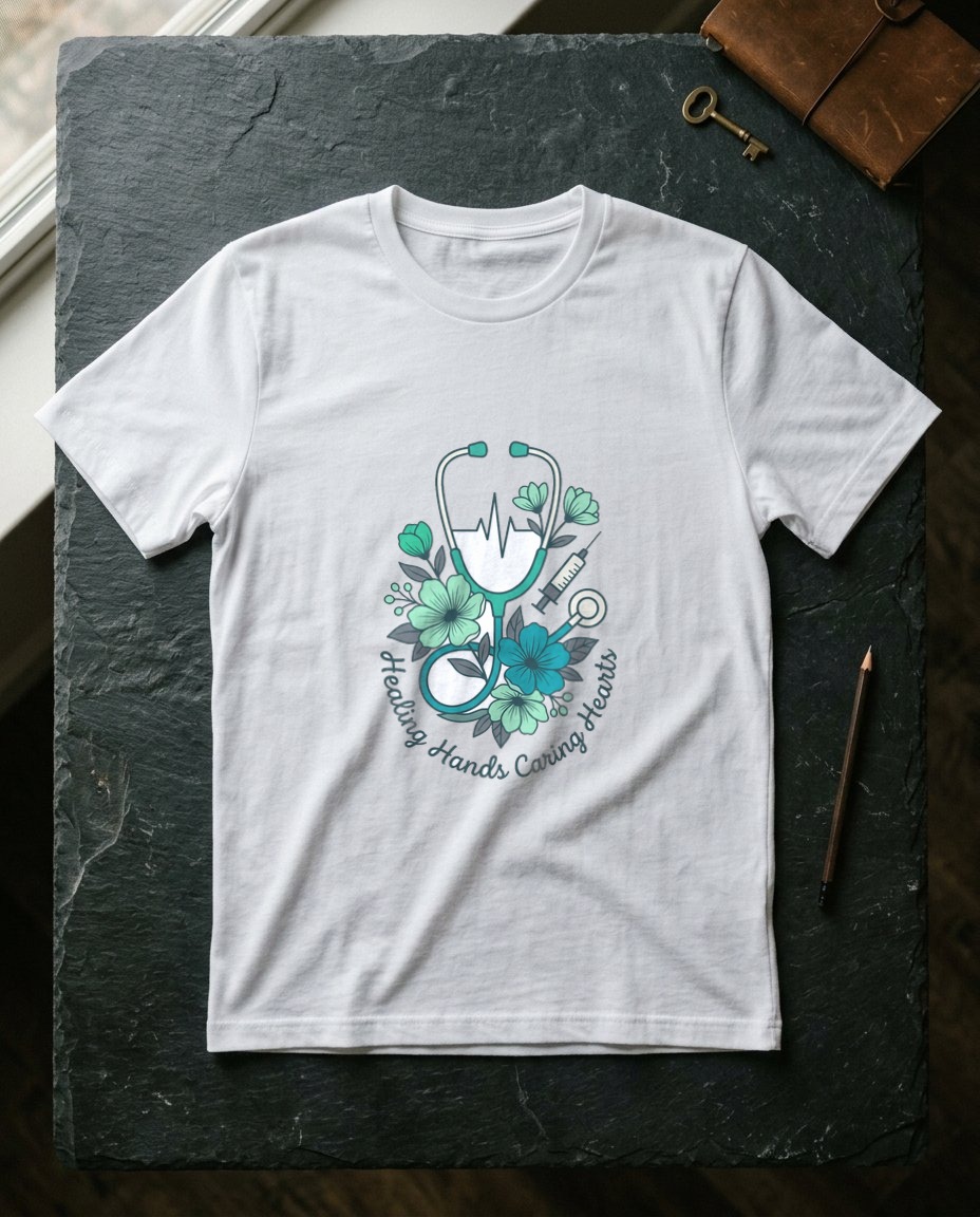 Healing Hands Floral Stethoscope Crest — lifestyle photo