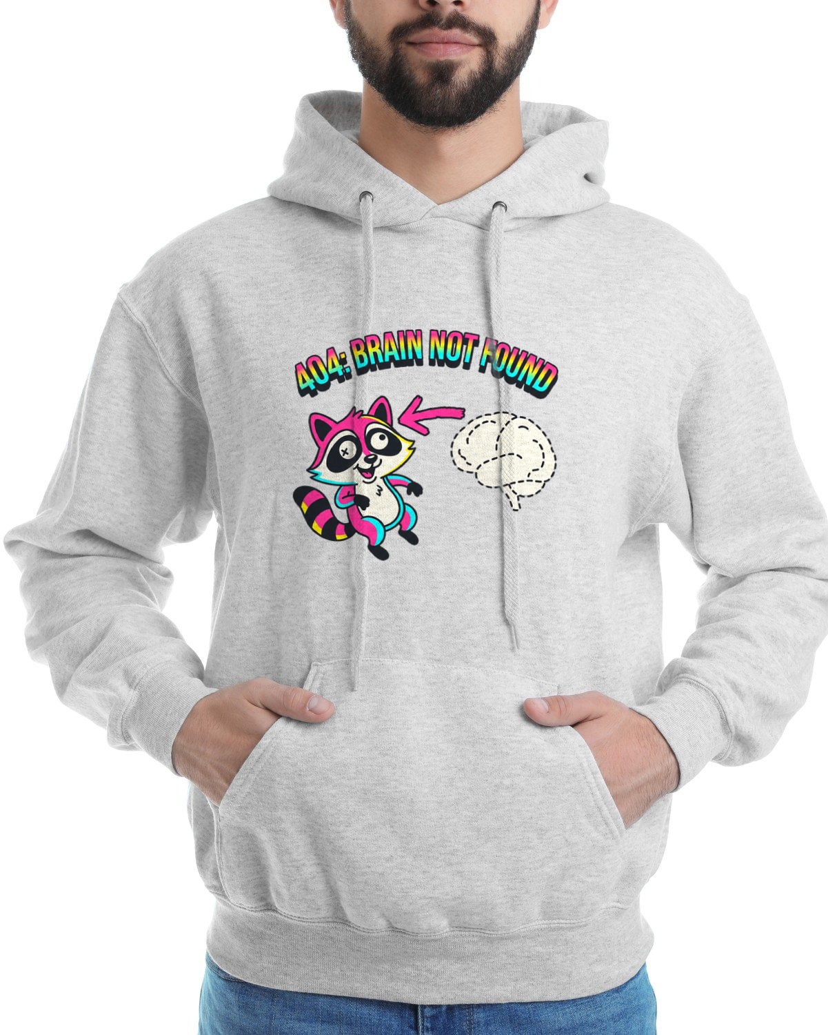 404 Brain Not Found Raccoon Hoodie — lifestyle photo