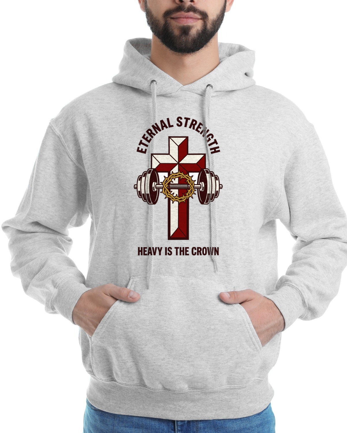 Iron Faith Crown And Barbell Hoodie — lifestyle photo