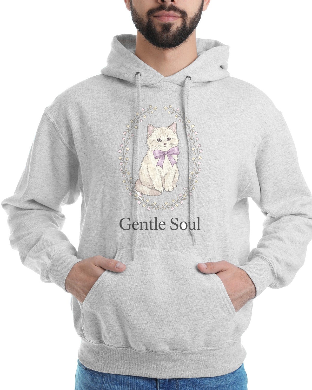 Vintage Ribbon Kitten Floral Frame Hoodie — lifestyle photo