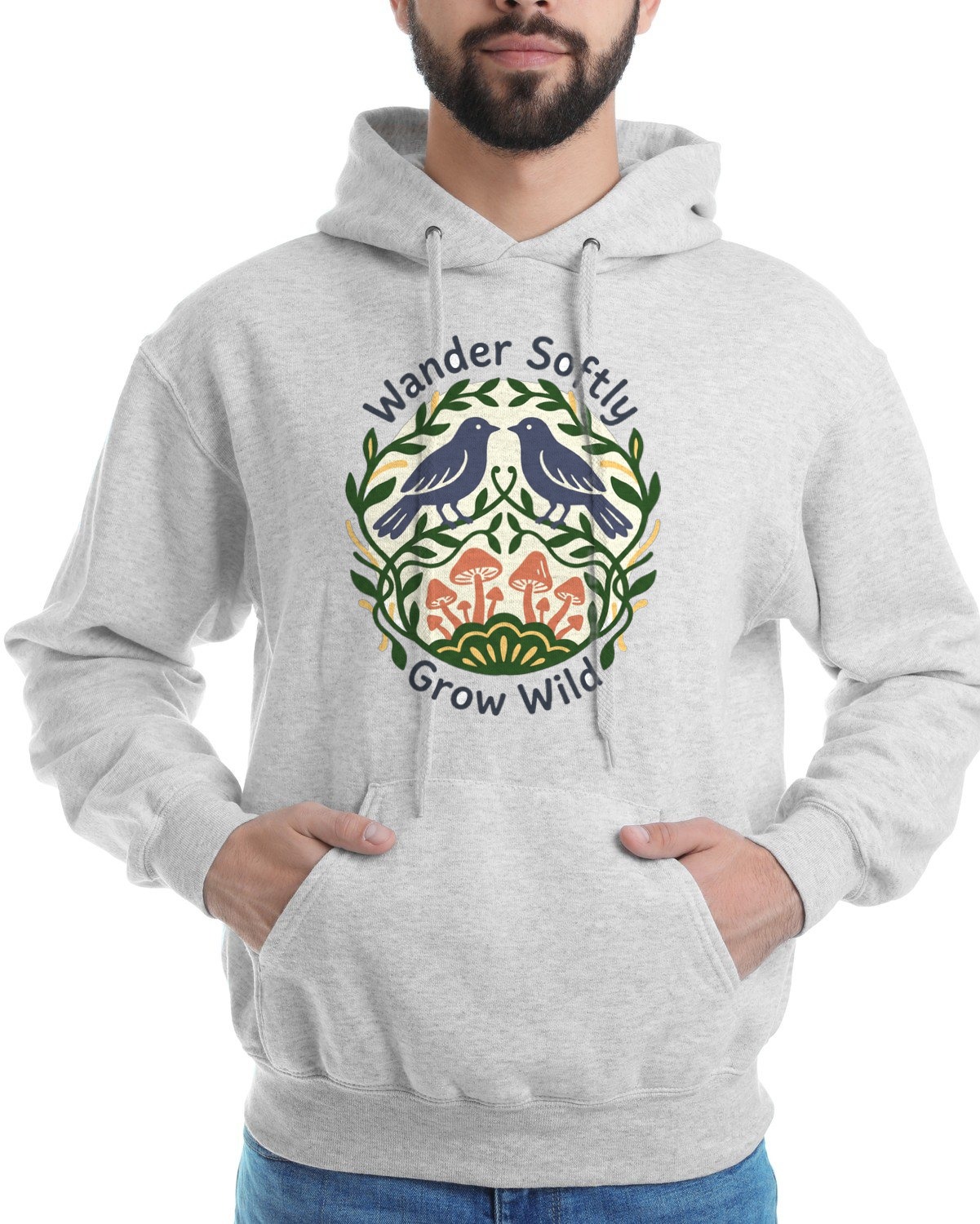 Forest Harmony Folk Art Crest Hoodie — lifestyle photo