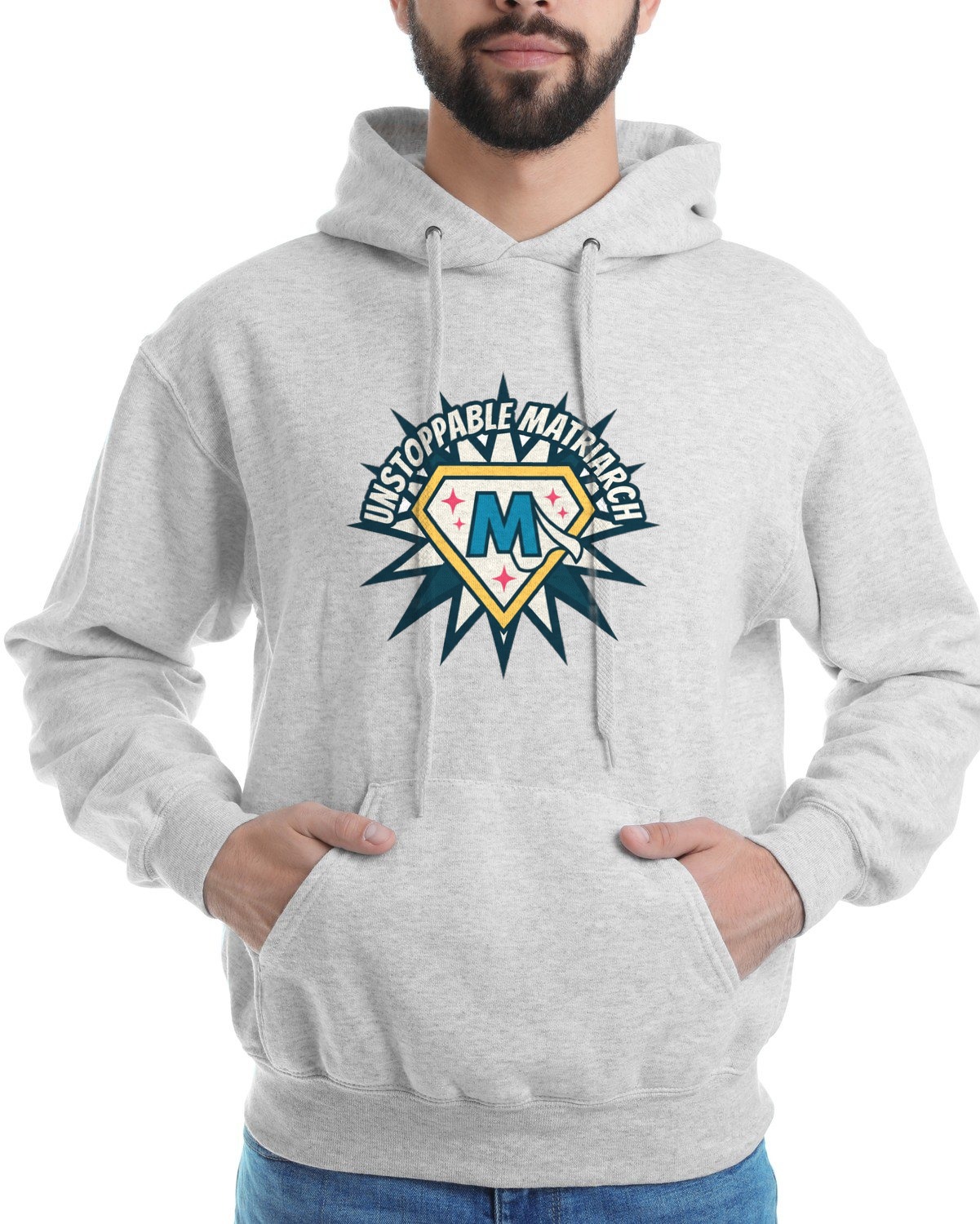 Unstoppable Matriarch Starburst Crest Hoodie — lifestyle photo