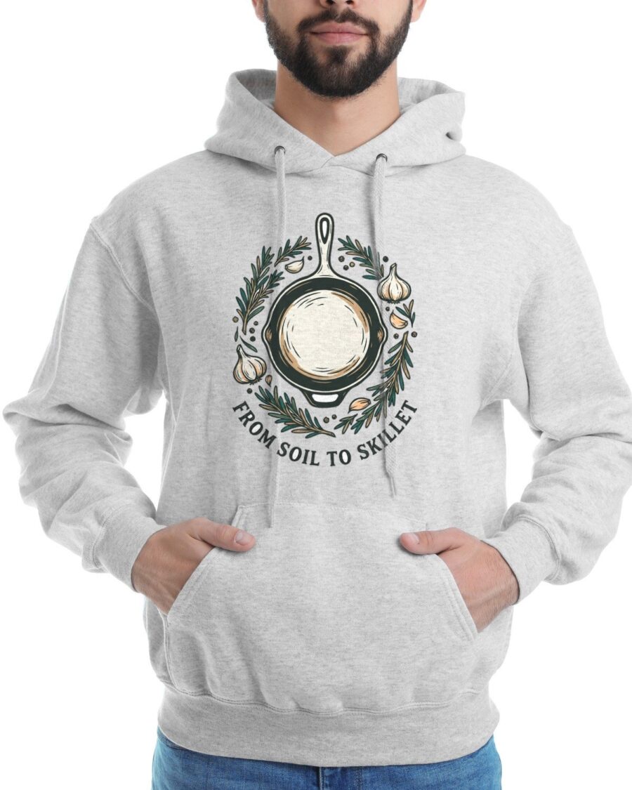 From Soil To Skillet Linocut Wreath Hoodie — lifestyle photo