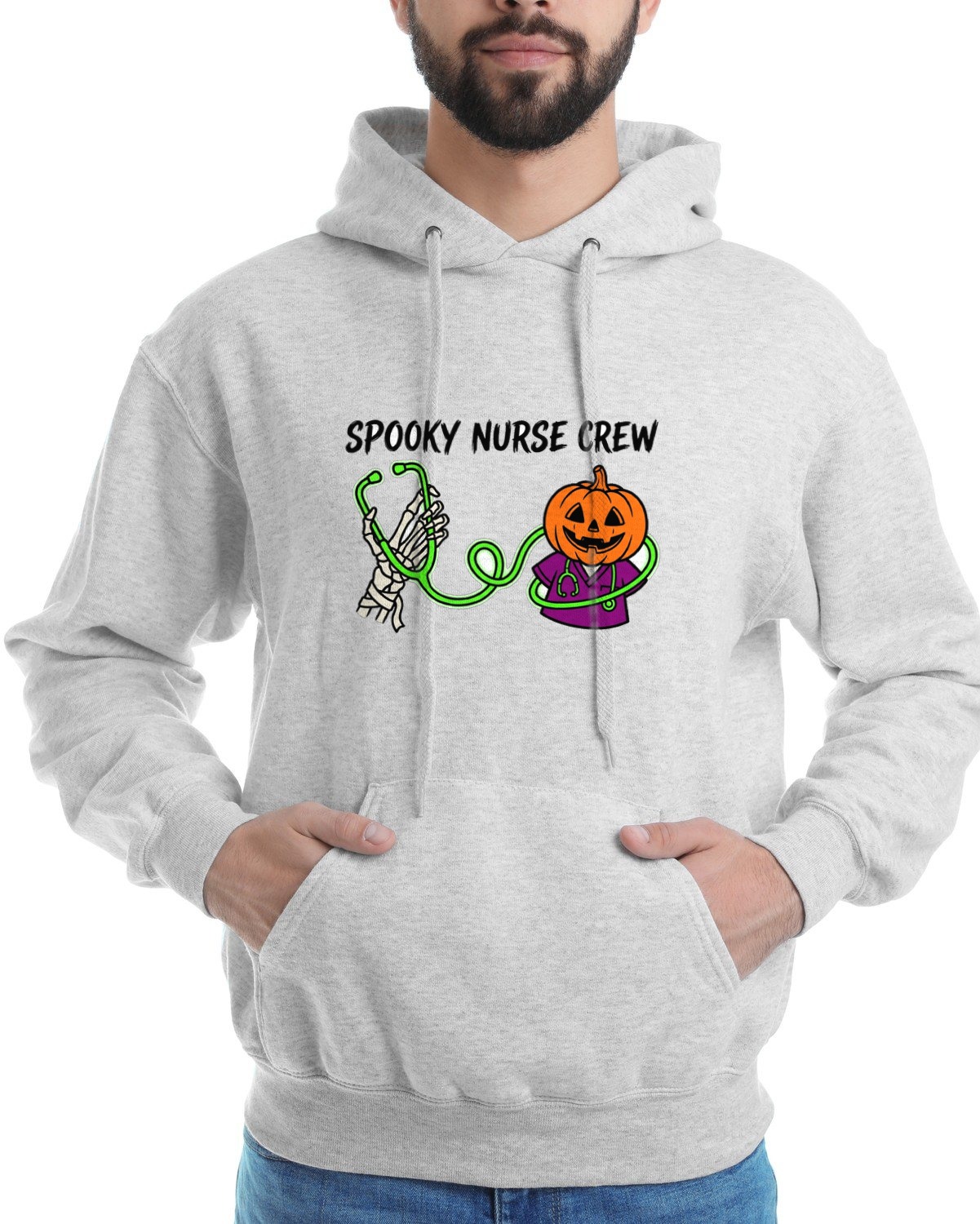 Skeleton Pulse Jack-O-Lantern Scrubs Hoodie — lifestyle photo
