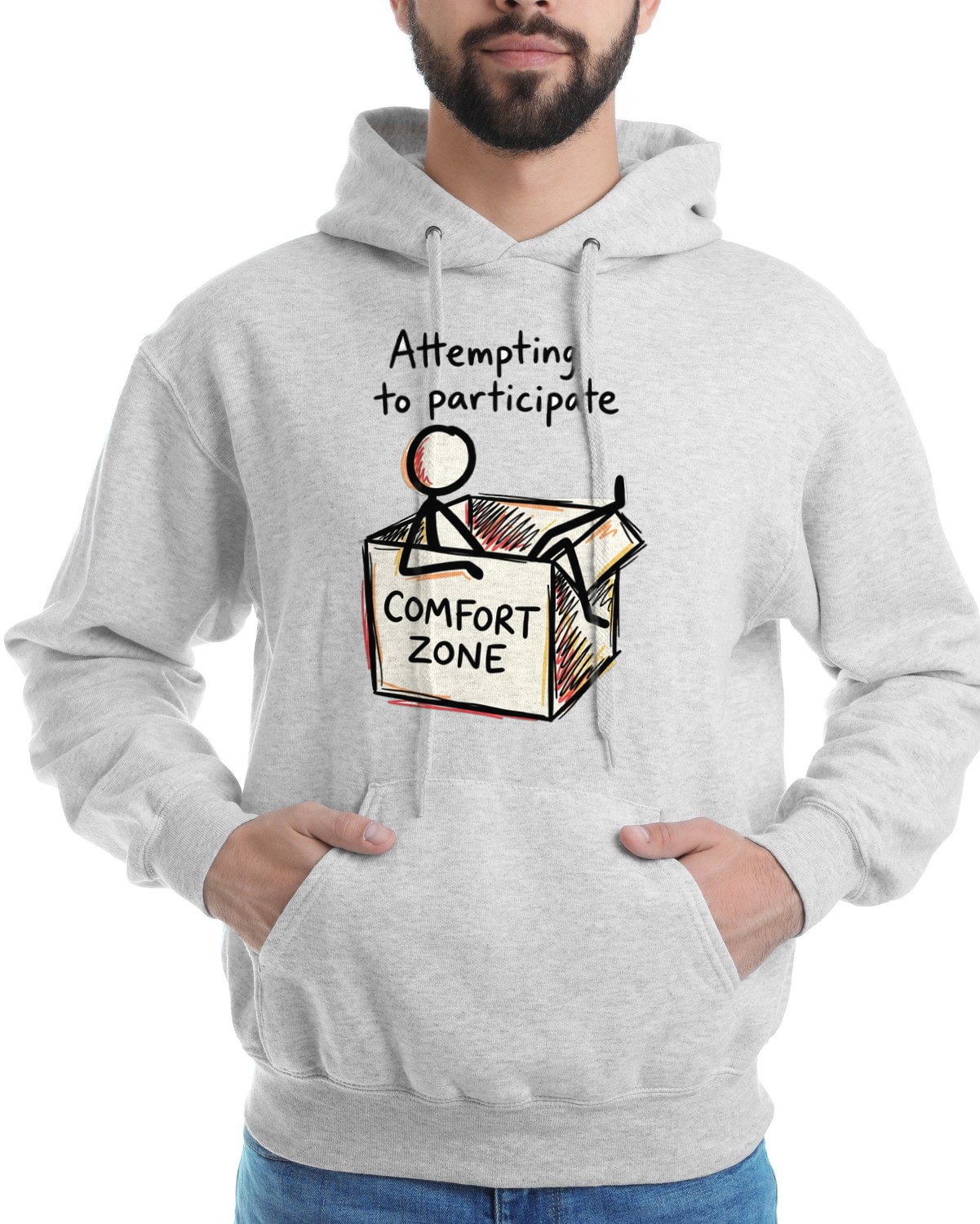 Attempting To Participate Comfort Zone Box Hoodie — lifestyle photo