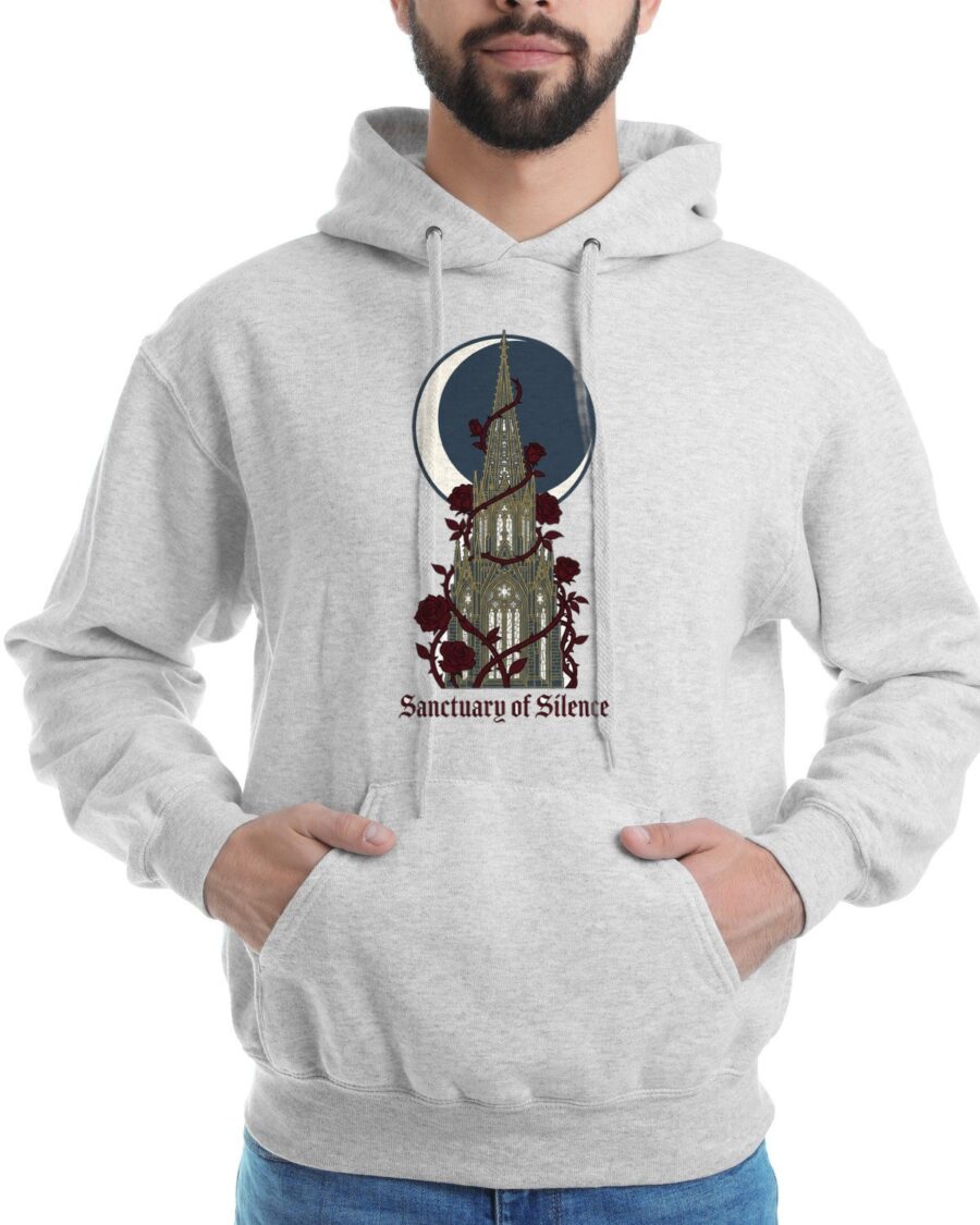 Sacred Shadows Gothic Cathedral Spire Hoodie — lifestyle photo