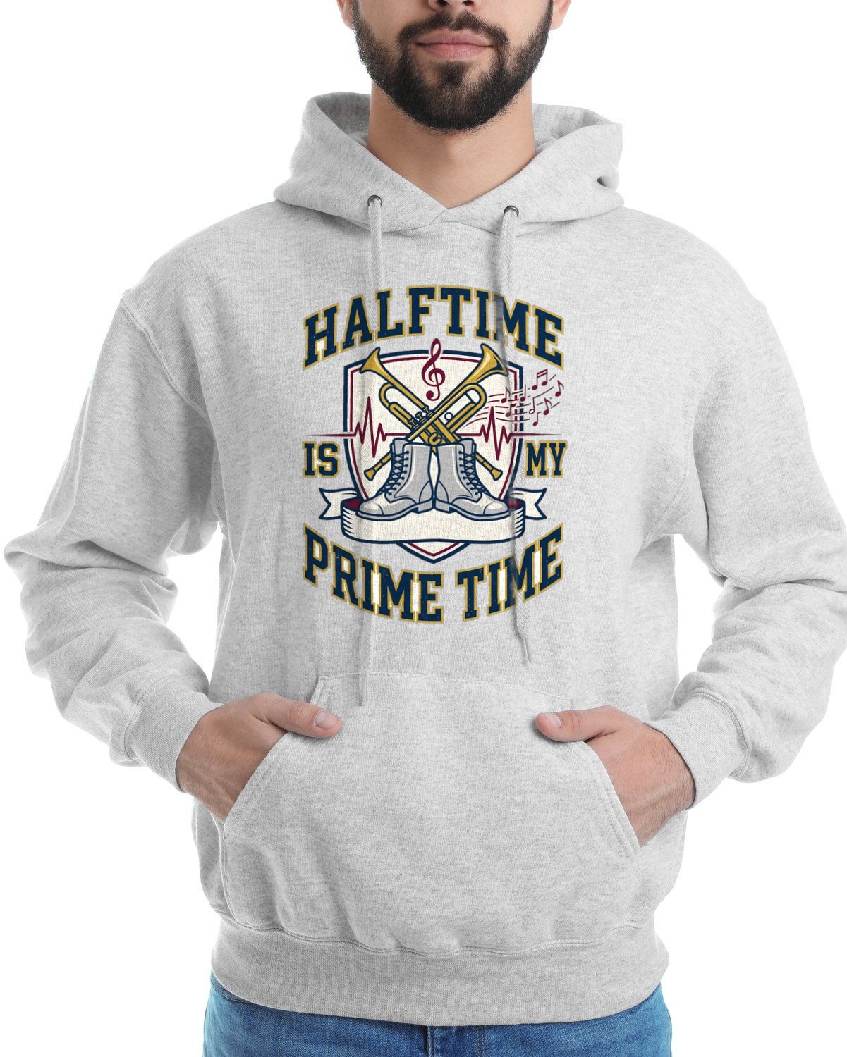 Halftime Is My Prime Time Marching Crest Hoodie — lifestyle photo