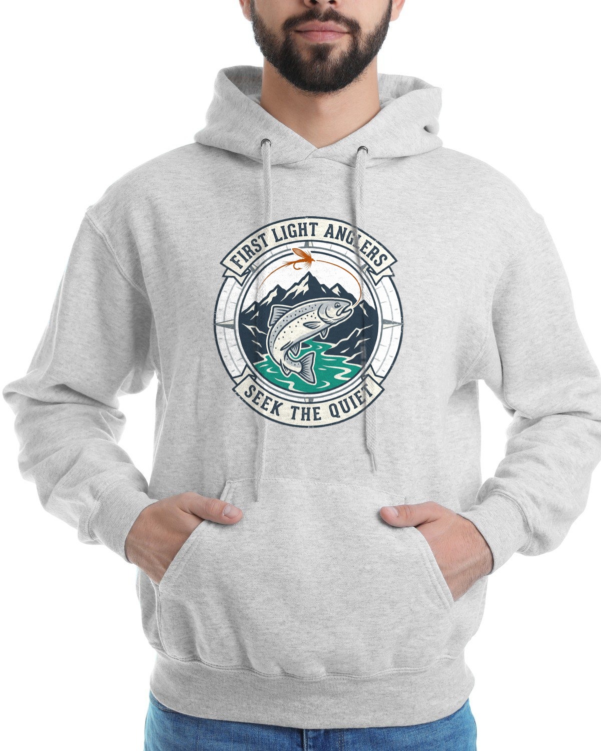 First Light Anglers Society Crest Hoodie — lifestyle photo