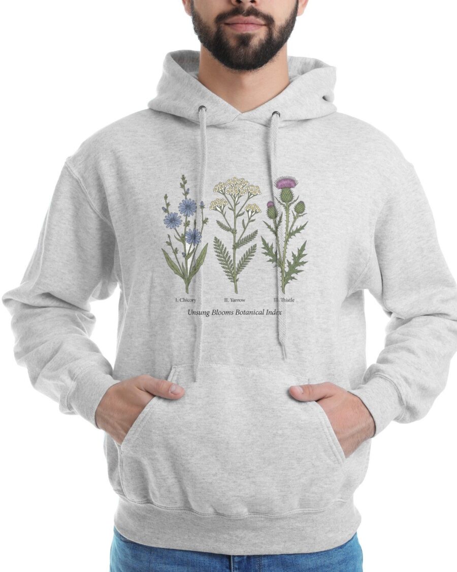 Unsung Blooms Botanical Index Hoodie — lifestyle photo