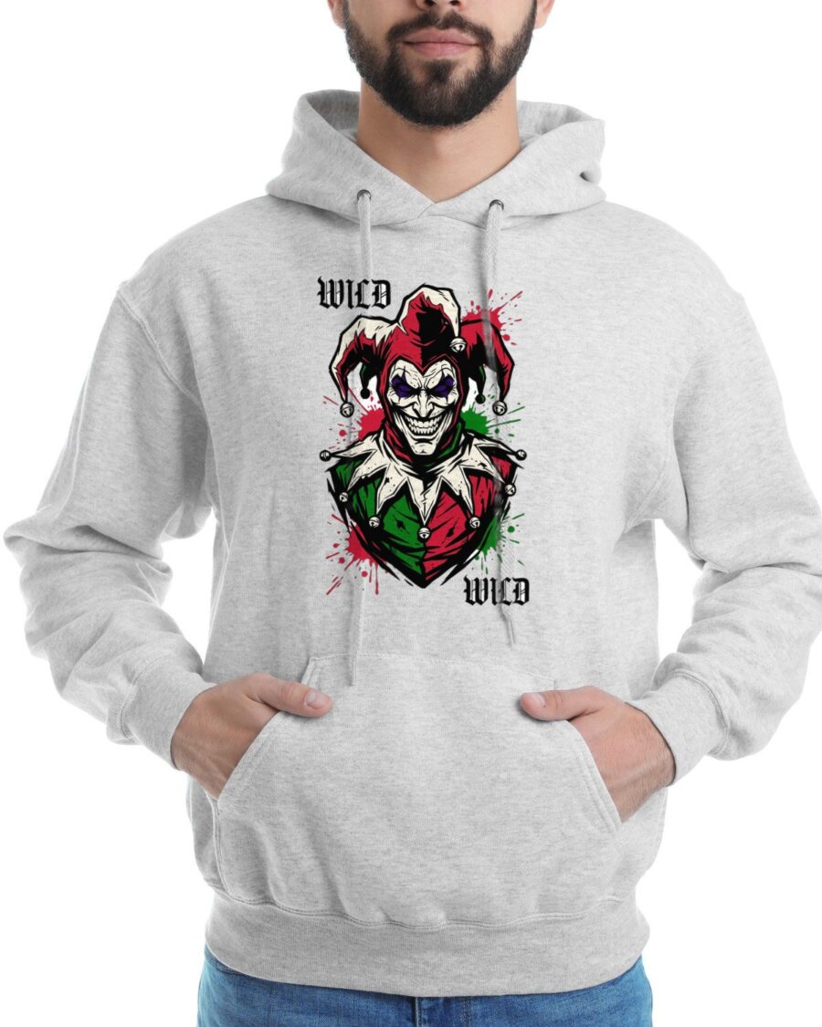 Chaos Court Mirrored Jester Card Hoodie — lifestyle photo