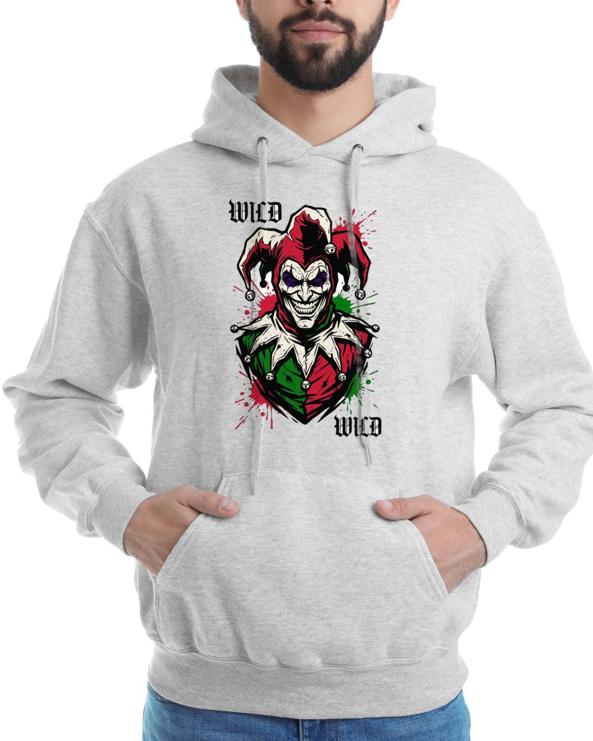 Chaos Court Mirrored Jester Card Hoodie — lifestyle photo