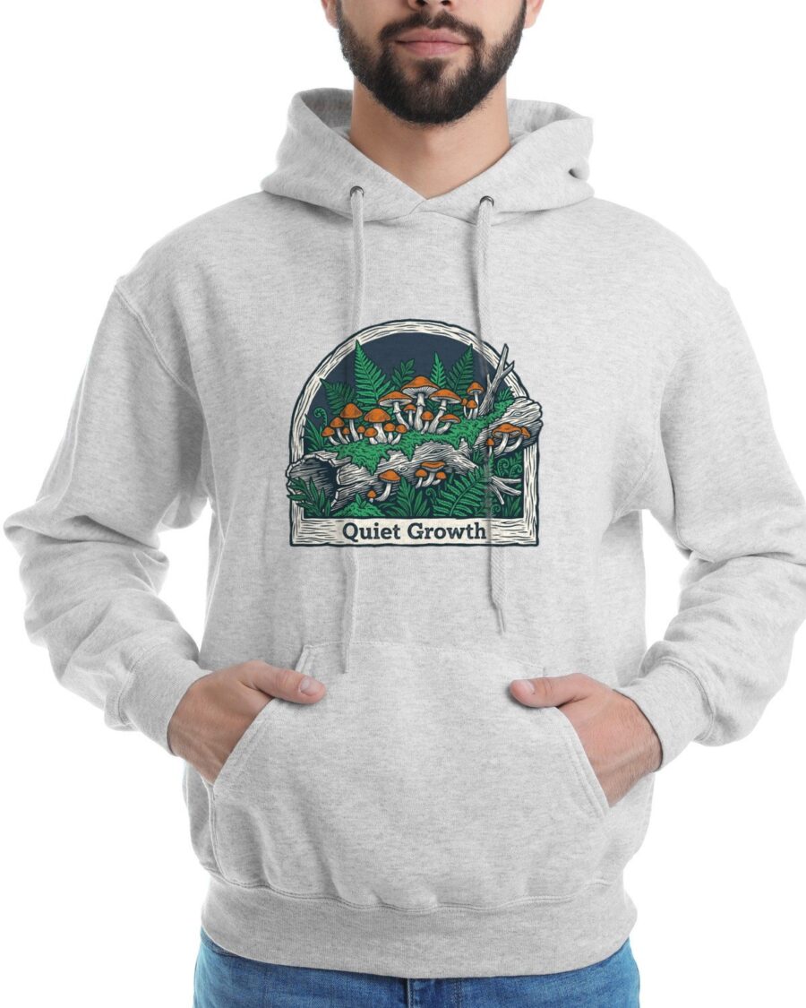 Quiet Growth Mystic Mushroom Grove Hoodie — lifestyle photo