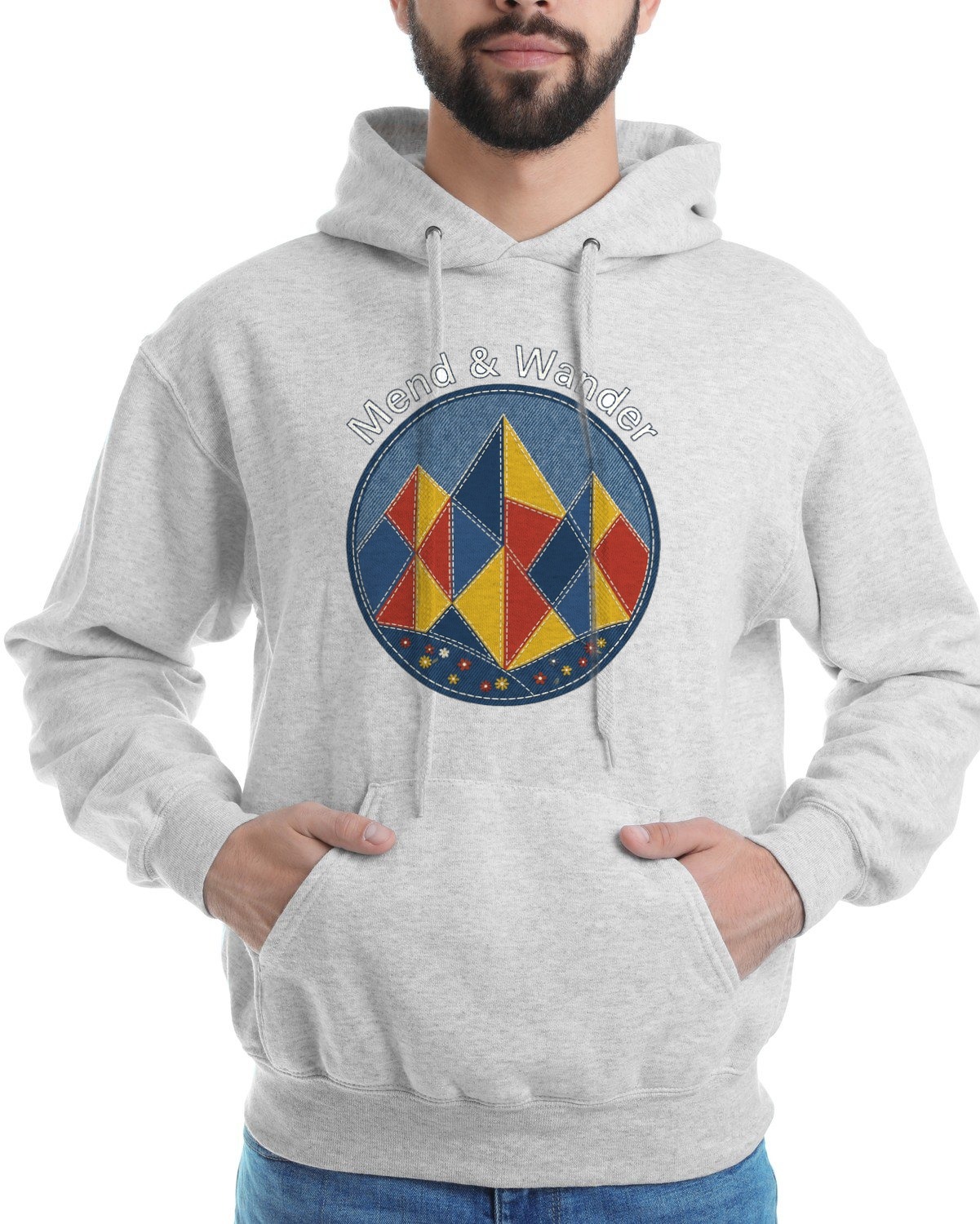Quilted Peaks Artisan Landscape Hoodie — lifestyle photo