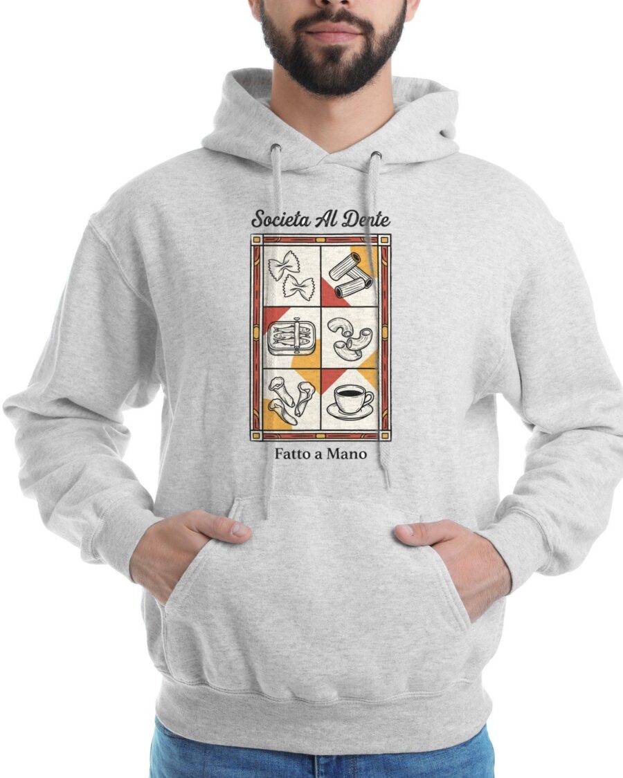 Societa Al Dente Vintage Pasta Grid Hoodie — lifestyle photo