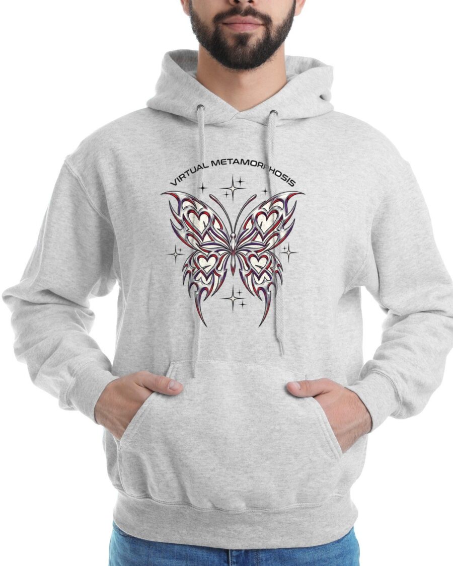 Virtual Metamorphosis Chrome Butterfly Hoodie — lifestyle photo