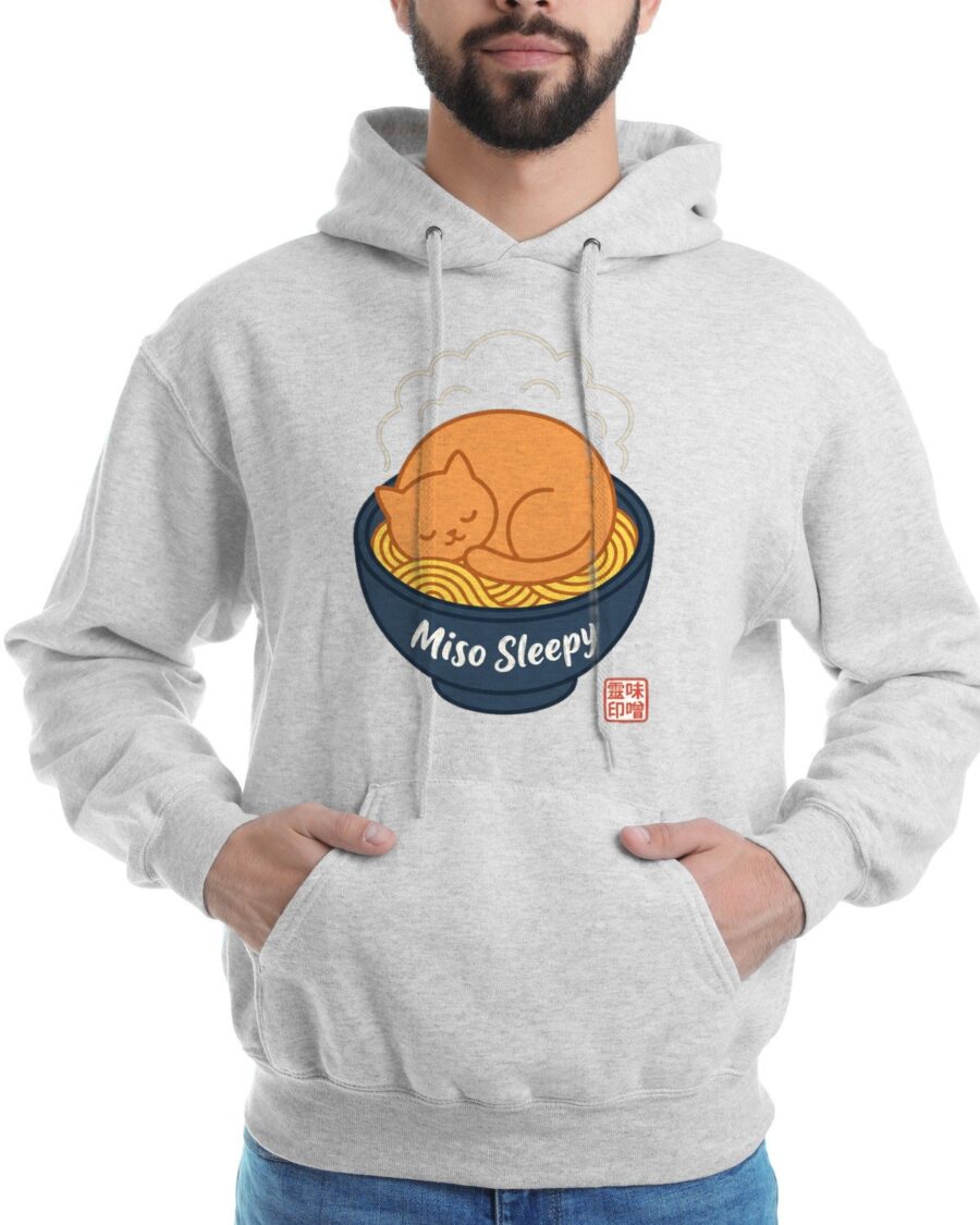 Miso Sleepy Cozy Ramen Cat Hoodie — lifestyle photo