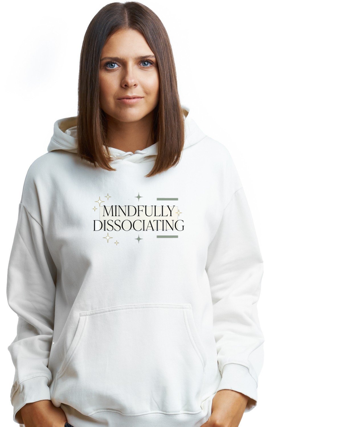 Mindfully Dissociating Sparkle Tee Hoodie — lifestyle photo
