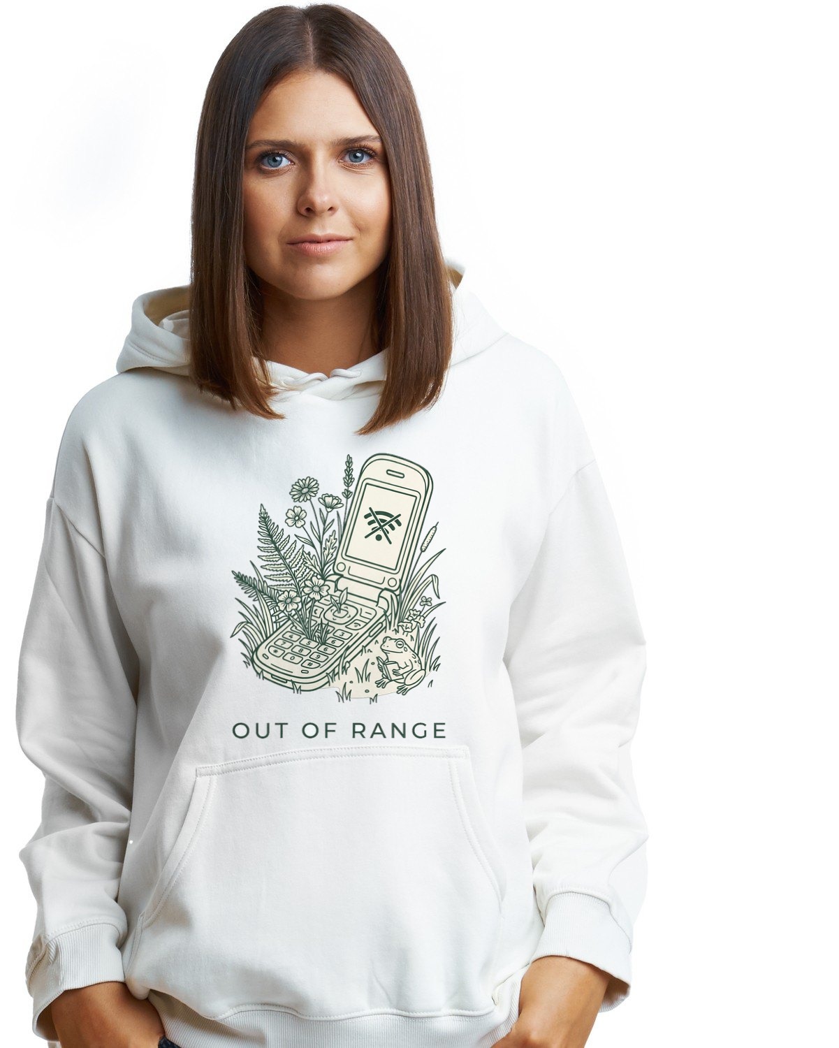 Out Of Range Overgrown Flip Phone Hoodie — lifestyle photo