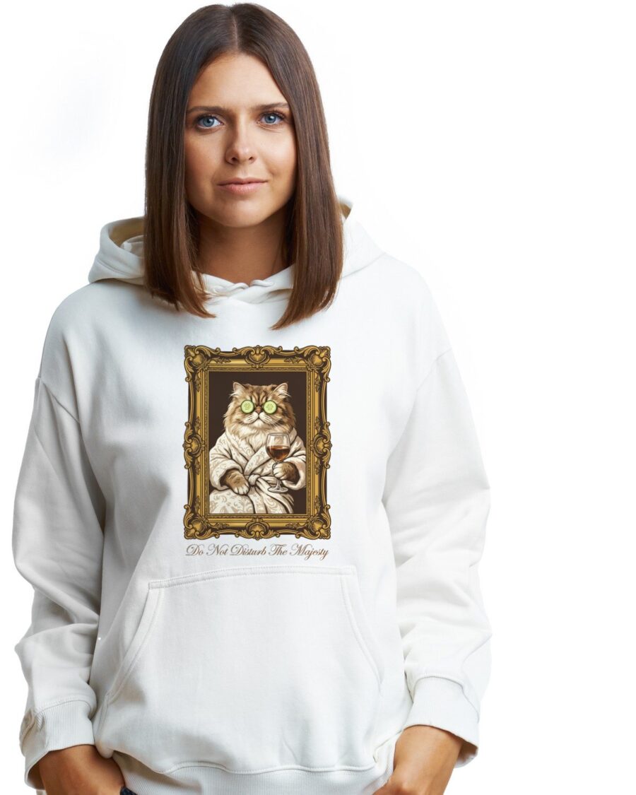 Royal Feline Spa Day Portrait Hoodie — lifestyle photo