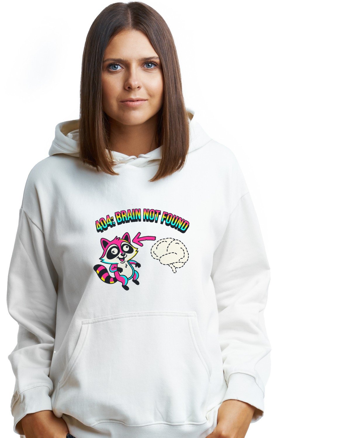 404 Brain Not Found Raccoon Hoodie — lifestyle photo