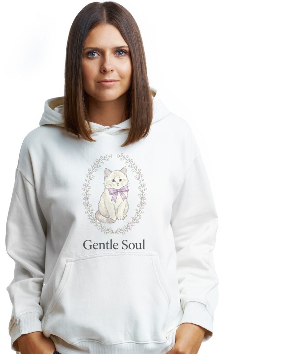 Vintage Ribbon Kitten Floral Frame Hoodie — lifestyle photo