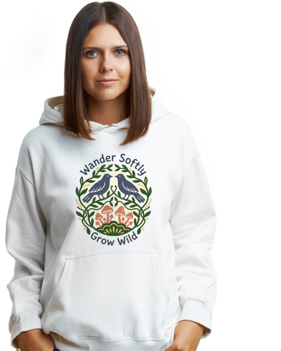 Forest Harmony Folk Art Crest Hoodie — lifestyle photo