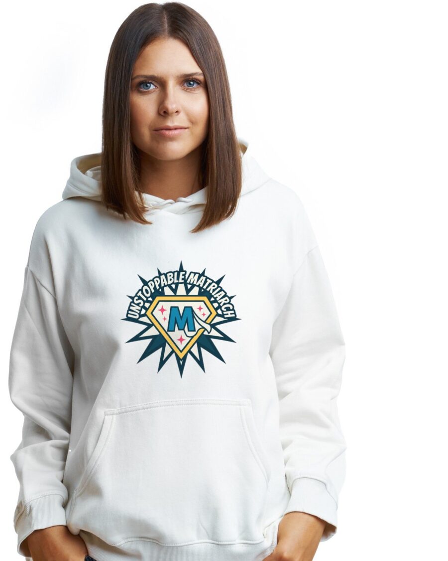 Unstoppable Matriarch Starburst Crest Hoodie — lifestyle photo