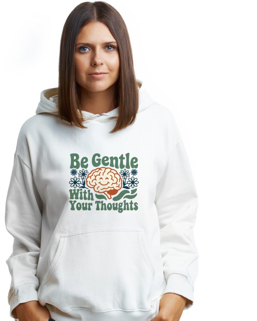 Gentle Thoughts Wavy Brain Mascot Hoodie — lifestyle photo
