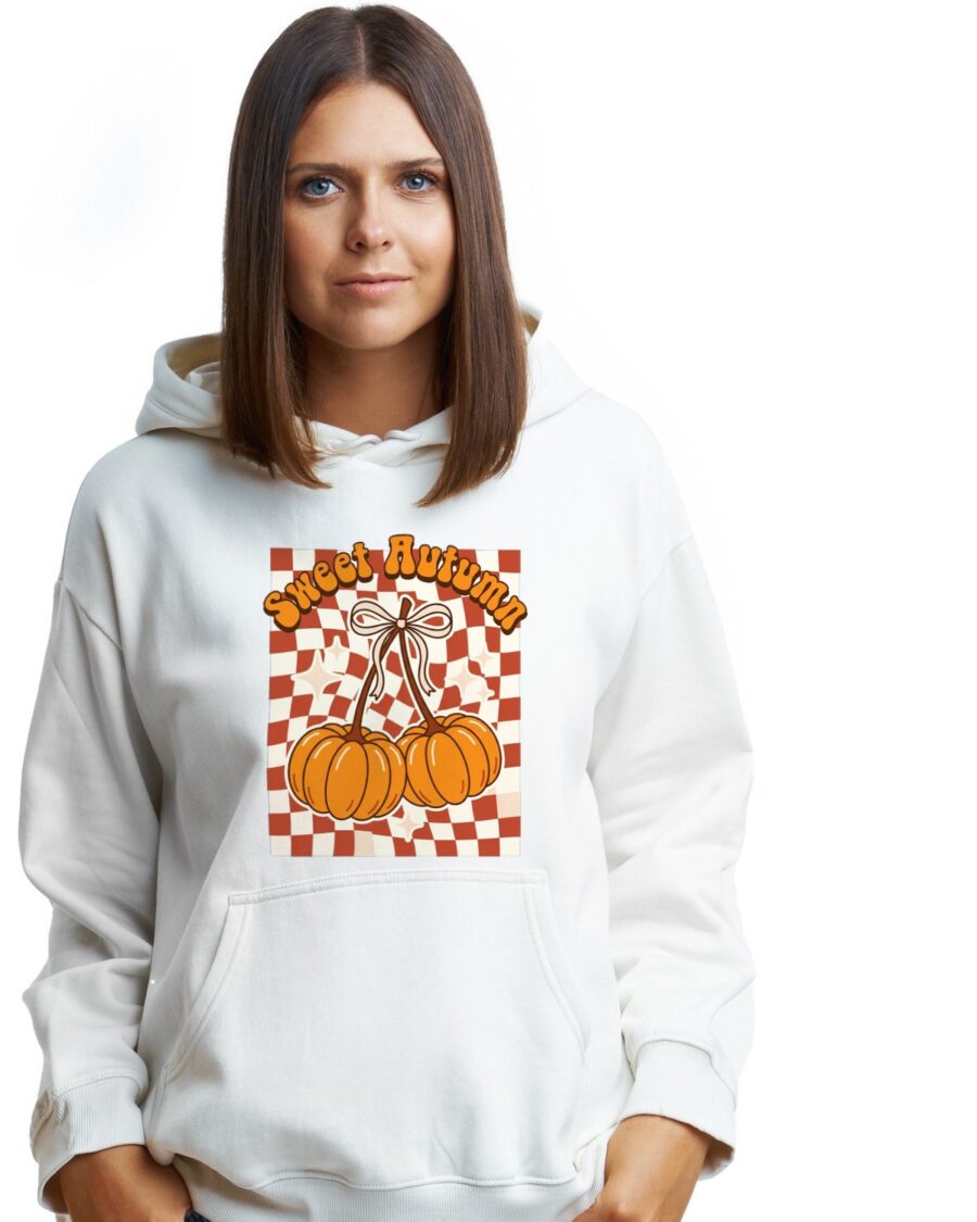 Sweet Autumn Pumpkin Cherry Bow Tee Hoodie — lifestyle photo